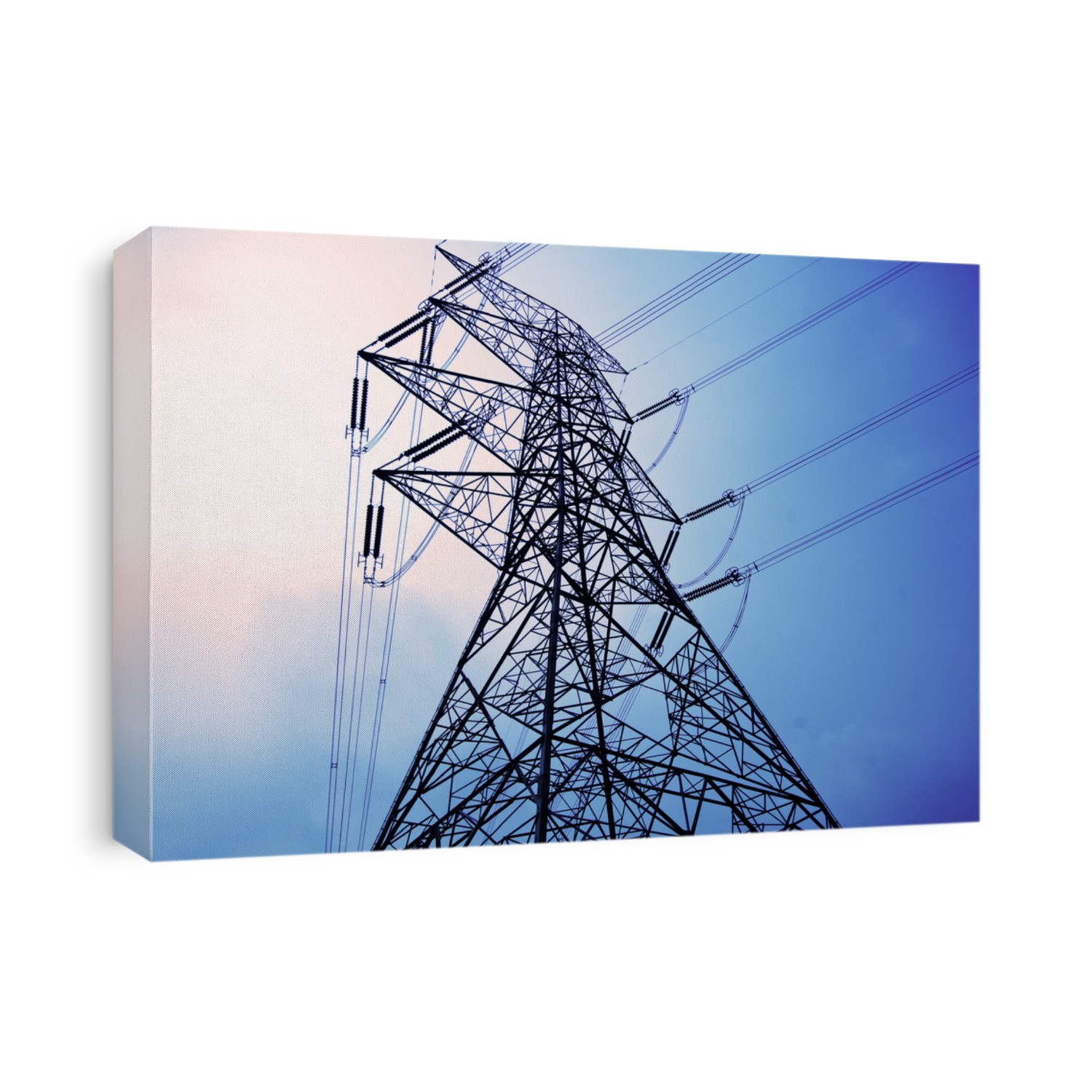 Electricity pylons with long cable at day