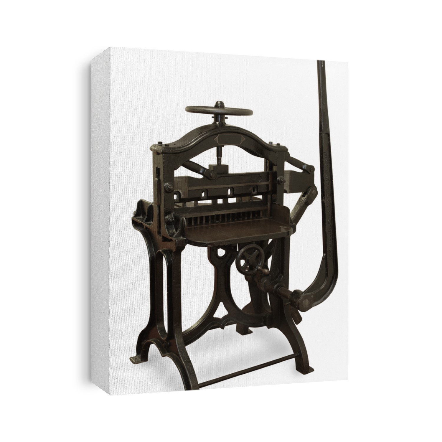 Vintage cast iron printing press, isolated on white with clipping path